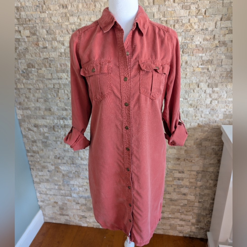 Suede Lyocell Rust Red Button Up Shirtdress Sz 0 Eco Nature Gorpcore